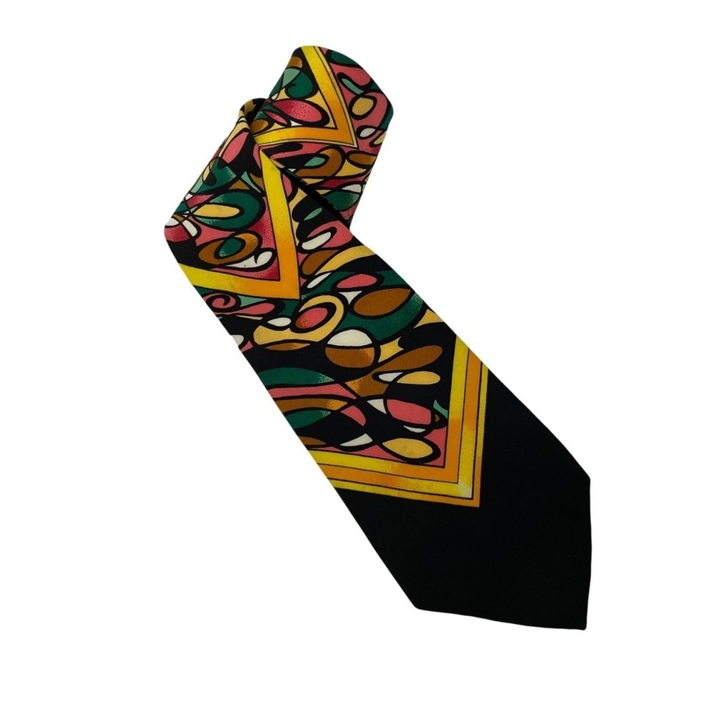VTG Rush Limbaugh No Boundaries Tie Black Multi Silk Abstract Bold 90s